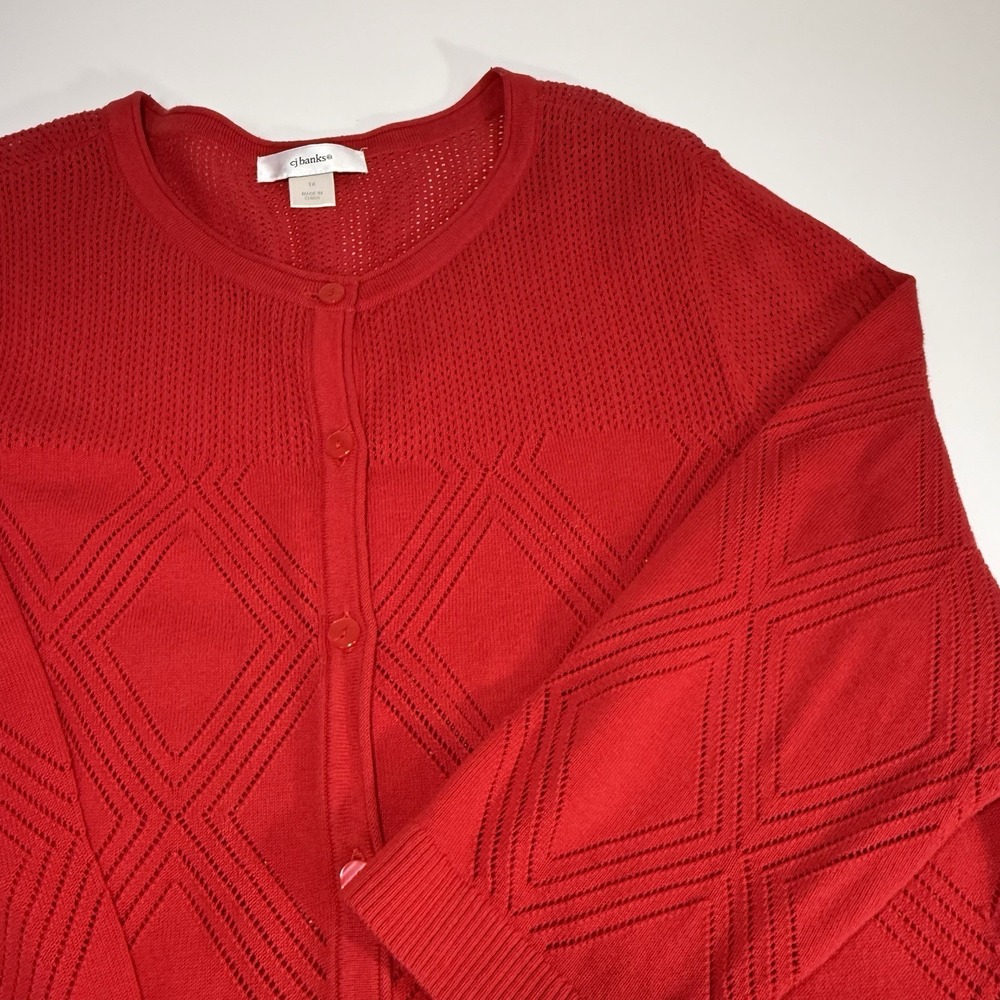 CJ‎ Banks Short Sleeve Button Up Cardigan Top Women Size 1X Extra Lrg Red